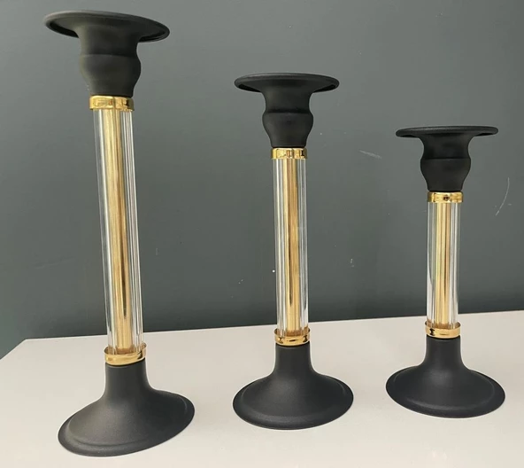 HERA KRİSTAL 3 LÜ SİYAH KRİSTAL METAL ŞAMDAN ürün görseli 1