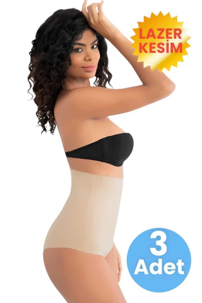 Kadın Lazer Kesim  İnceltici ve Toparlayıcı Yüksek Bel Slip Korse 3'lü Set ürün görseli 1