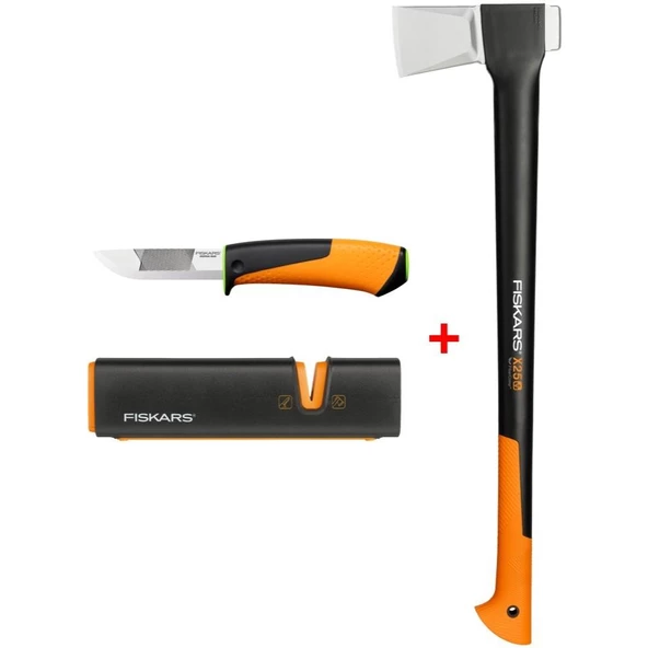 Fiskars Yarma Baltası Xl X25 + Bileyicili Ağır İş Bıçağı + Balta ve Bıçak Bileyici ürün görseli 1
