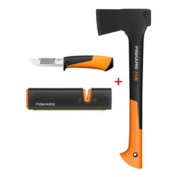 Fiskars Parçalama Baltası S-X10 + Bileyicili Ağır İş Bıçağı + Balta ve Bıçak Bileyici ürün görseli 1