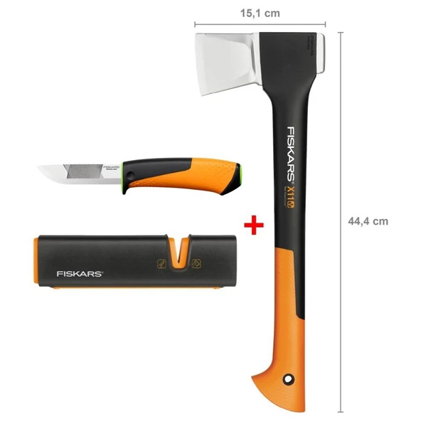 Fiskars Yarma Baltası S-X11 + Bileyicili Ağır İş Bıçağı + Balta ve Bıçak Bileyici ürün görseli 1