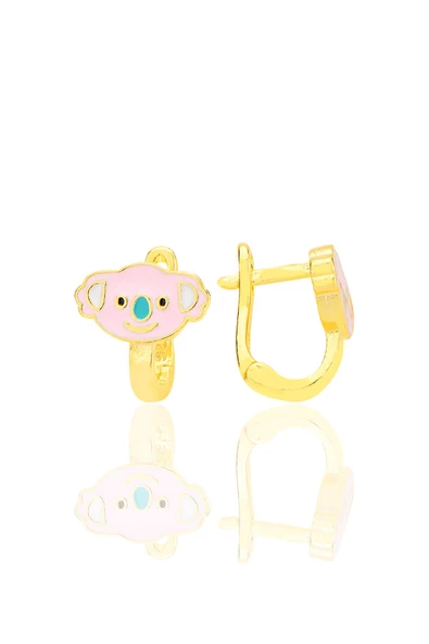 Gümüş altın yaldızlı mineli minik sarılcak koala çocuk küpesi SGTL12586GOLD ürün görseli 1