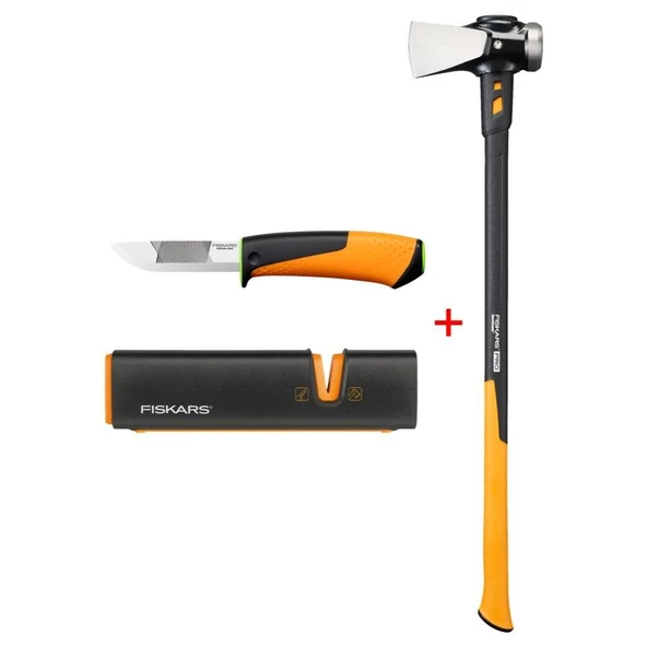 Fiskars Yarma ve Vurma Baltası Xxl 8lb/36 + Bileyicili Ağır İş Bıçağı + Balta ve Bıçak Bileyici ürün görseli 1