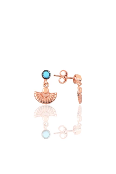 Gümüş rose turkuaz taşlı deniz meltemi midye küpe SGTL12617ROSE ürün görseli 1