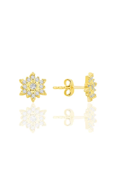 Gümüş altın yaldızlı zirkon taşlı mini kar tanesi küpe SGTL12588GOLD ürün görseli 1
