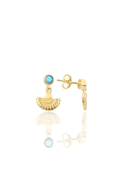 Gümüş altın yaldızlı turkuaz taşlı deniz meltemi midye küpe SGTL12617GOLD ürün görseli 1