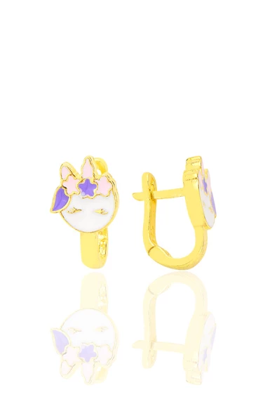 Gümüş altın yaldızlı mineli pembe rüya çocuk küpesi SGTL12580GOLD ürün görseli 1
