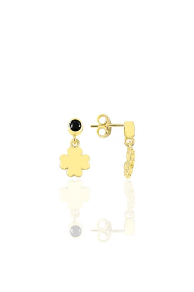 Gümüş altın yaldızlı onix taşlı şanslı yonca küpe SGTL12620GOLD ürün görseli 1