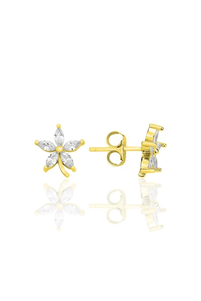 Gümüş altın yaldızlı mekik kesim zirkon taşlı lotus küpe  SGTL12336GOLD ürün görseli 1