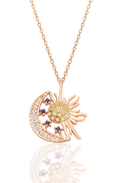 Gümüş rose zirkon taşlı gece gündüz kolye SGTL12591ROSE ürün görseli 1