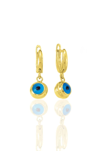 Gümüş altın yaldızlı nazarlı cam göz sallantılı küpe SGTL11172GOLD ürün görseli 1