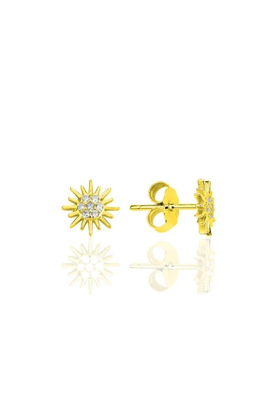 Gümüş altın yaldızlı zirkon taşlı  güneş küpe SGTL12333GOLD ürün görseli 1