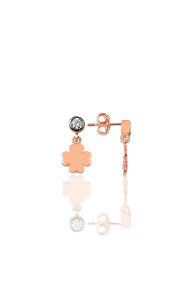 Gümüş rose zirkon taşlı şanslı yonca küpe SGTL12621ROSE ürün görseli 1