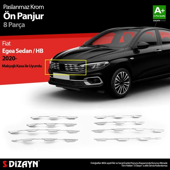 S-Dizayn Fiat Egea SD / HB Krom Ön Panjur Diamond Model 8 Prç 2020 Üzeri ürün görseli 1
