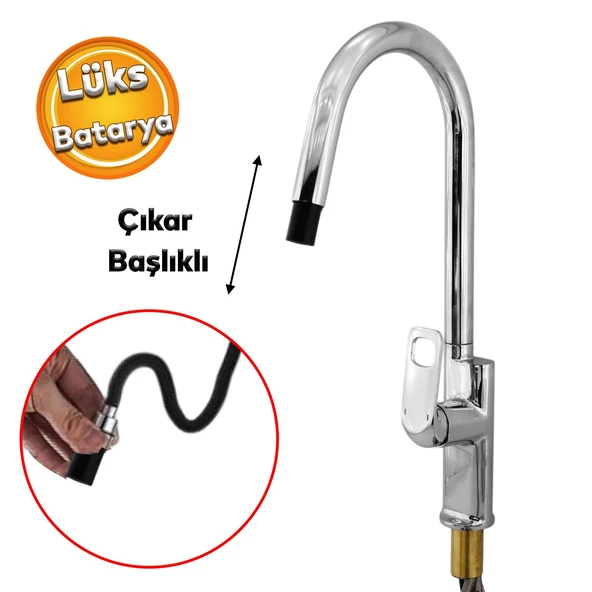 Spiral Hortumlu Bella Çıkar Başlıklı Eyve Su Çeşme Banyo Lavabo Mutfak Musluğu Krom Bataryası ürün görseli 1