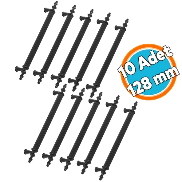 (10 ADET) Çekmece Dolap Kapak Kulpu Kulbu 128 mm Mat Siyah Metal Kulp ürün görseli 1