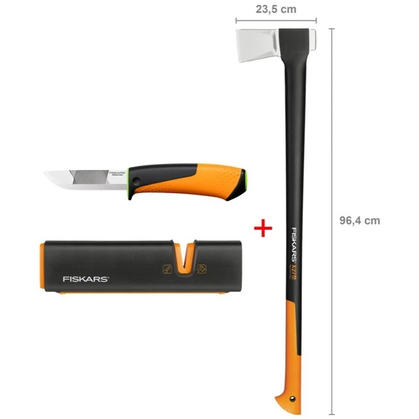 Fiskars Yarma Baltası XXL-X27 + Bileyicili Ağır İş Bıçağı + Balta ve Bıçak Bileyici ürün görseli 1