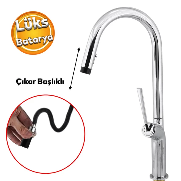 Kaliteli Lüks Spiral Hortumlu Çıkar Başlık Eyve Su Çeşme Banyo Lavabo Mutfak Bataryası 360° Musluk ürün görseli 1