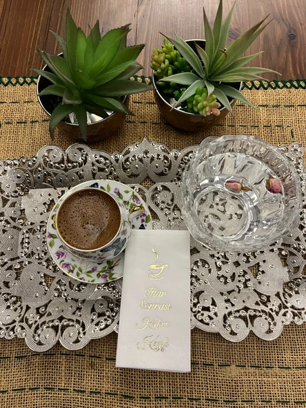 Gold Yaldızlı Beyaz İftar Sonrası Kahve Keyfi Peçete 6x12 cm ürün görseli 1