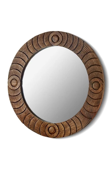 SETABİANCA  AHŞAP ÇERÇEVELİ YUVARLAK HİPNOZ DUVAR AYNASI 80*80 CM ürün görseli 1