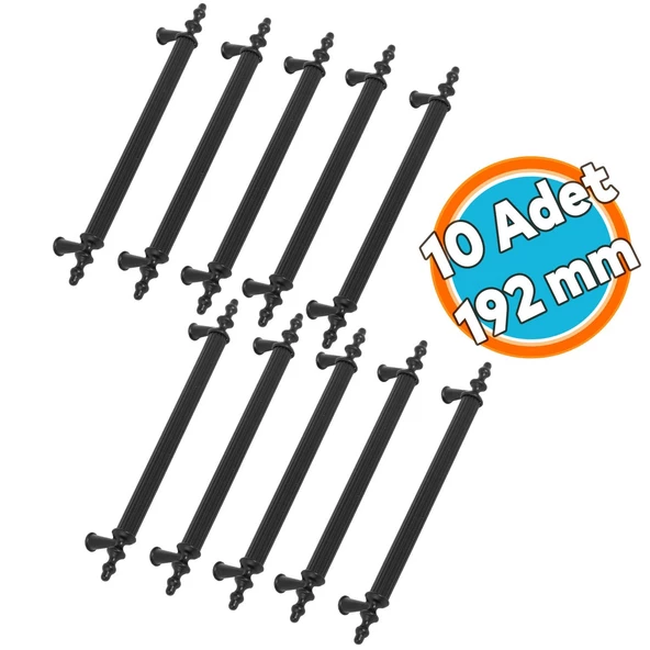 (10 ADET) Çekmece Dolap Kapak Kulpu Kulbu 192 mm Mat Siyah Metal Kulp 19.2 Cm ürün görseli 1