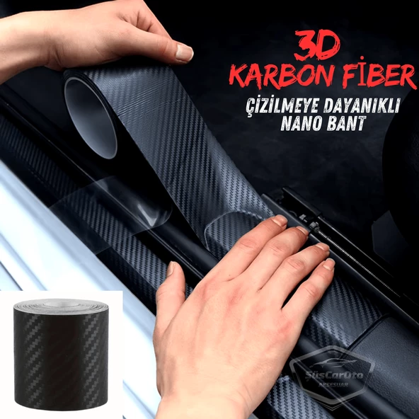 Üniversal Araç İçi 3D Siyah Karbon Kapı Eşik Bandı Arka Tampon Eşiği Koruma Folyosu Orijinal Hava Kanallı Yapışkanlı İthal Çok Amaçlı Tampon Koruma 5 Metre ürün görseli 1