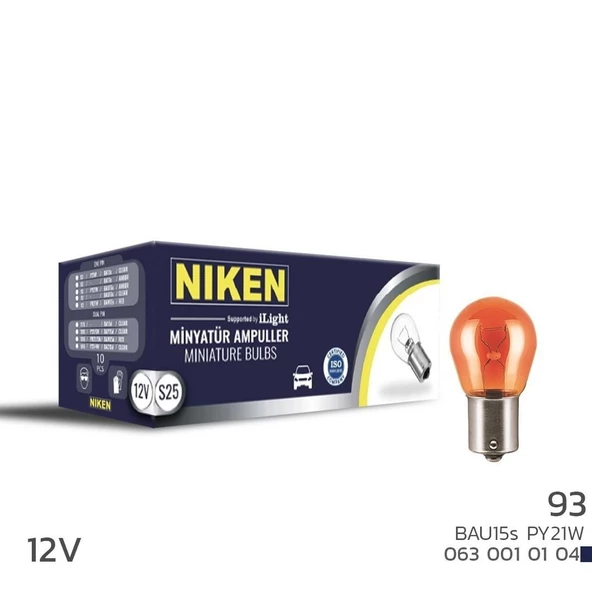 Niken 12V 93 Ampul YT (PY21W) Amber BAU15S 10 LU ürün görseli 1