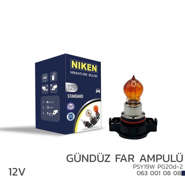 Niken 12V PSY19W Gündüz Far Ampulü (PG20d-2) AMBER 10’Lu ürün görseli 1