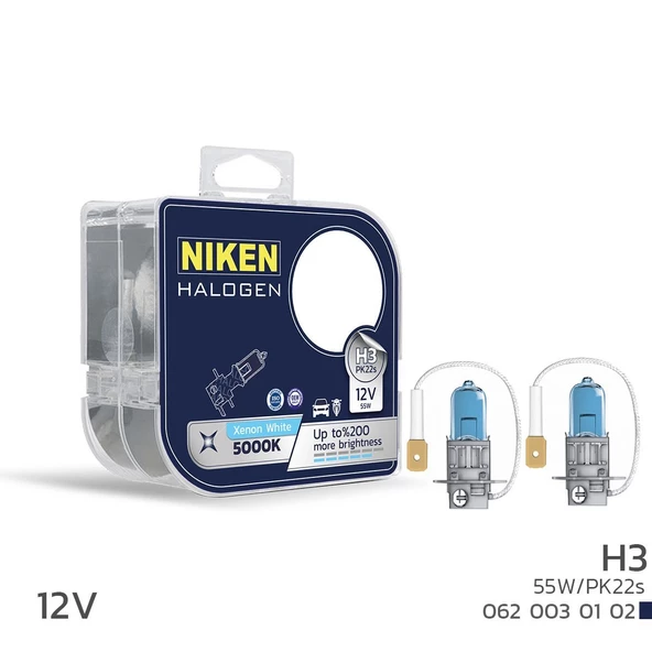 Niken 12V H3 55W Beyaz Işık Ampul PK22s 5000K ürün görseli 1