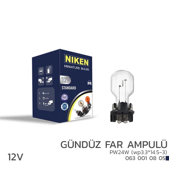 Niken 12V PW24W Gündüz Far Ampulü (wp3.3*14.5-3) 10’Lu ürün görseli 1