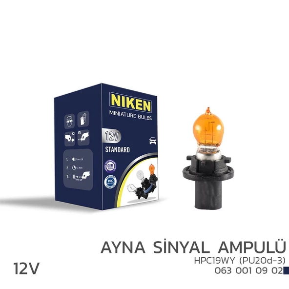 Niken 12V HPC19WY Ayna Sinyal Ampulü (PU20d-3)AMB 10’Lu ürün görseli 1
