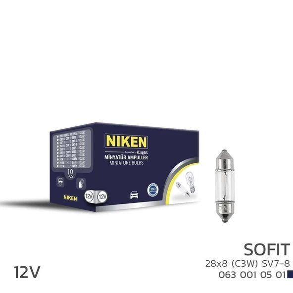 Niken 12V Sofit Ampul 28X8 (C3W) Sv7-8 10 LU ürün görseli 1