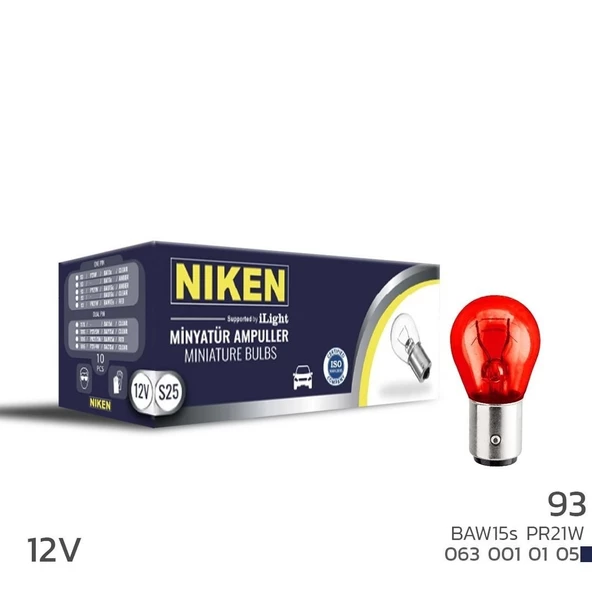 Niken 12V 93 Ampul YT (PR21W) Kırmızı BAW15S 10 LU ürün görseli 1