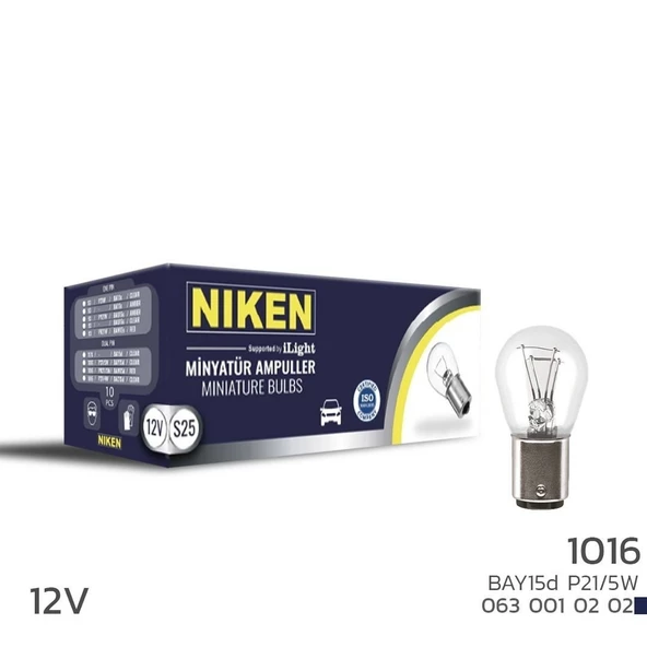 Niken 12V 1016 Ampul ŞT (P21/5W) BAY15D 10 LU ürün görseli 1