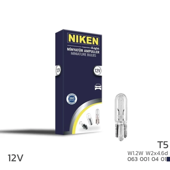 Niken 12V T5 Ampul (W1.2W) W2X4.6D 10 LU ürün görseli 1