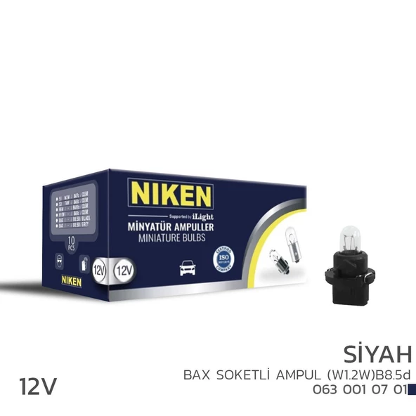 Niken 12V Bax Soketli Ampul (W1.2W)B8.5d Siyah 10’Lu ürün görseli 1