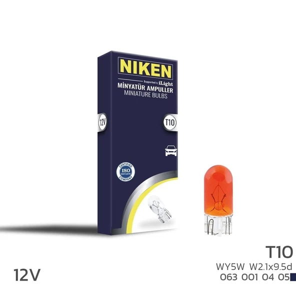Niken 12V T10 Park Ampulü (W5W) Amber W2.1X9.5D 10 LU ürün görseli 1