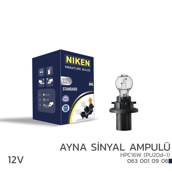 Niken 12V HPC16W Ayna Sinyal Ampulü (PU20d-1) 10’Lu ürün görseli 1