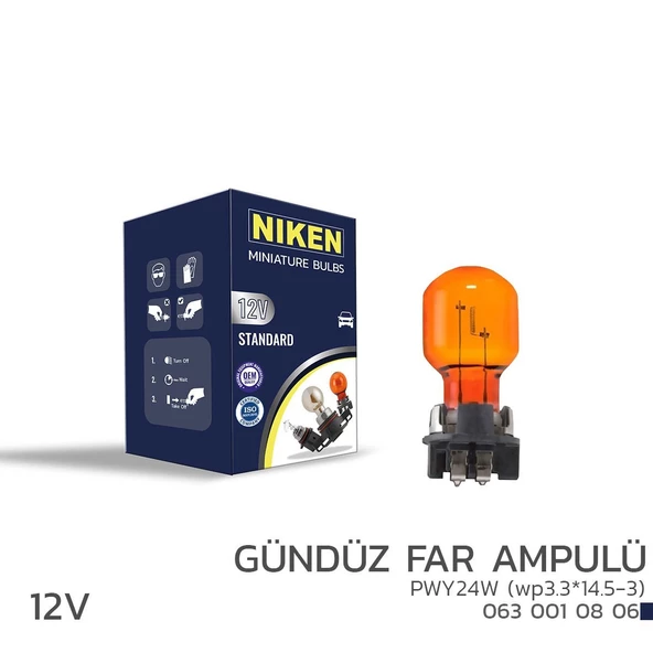 Niken 12V PWY24W Gündüz Far Ampulü (wp3.3*14.5-3) AMB 10’Lu ürün görseli 1