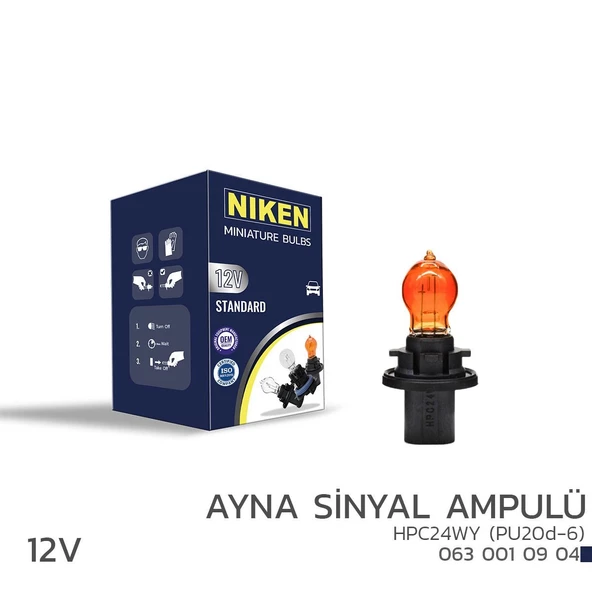 Niken 12V HPC24WY Ayna Sinyal Ampulü (PU20d-6)AMB 10’Lu ürün görseli 1