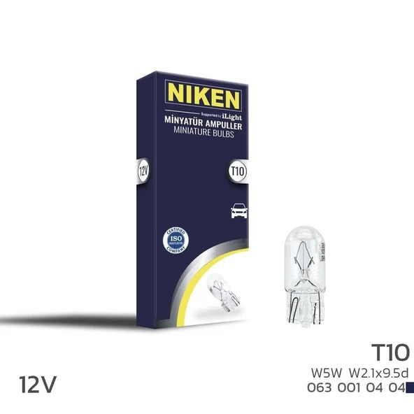 Niken 12V T10 Park Ampulü (W5W)W2.1X9.5D 10 LU ürün görseli 1