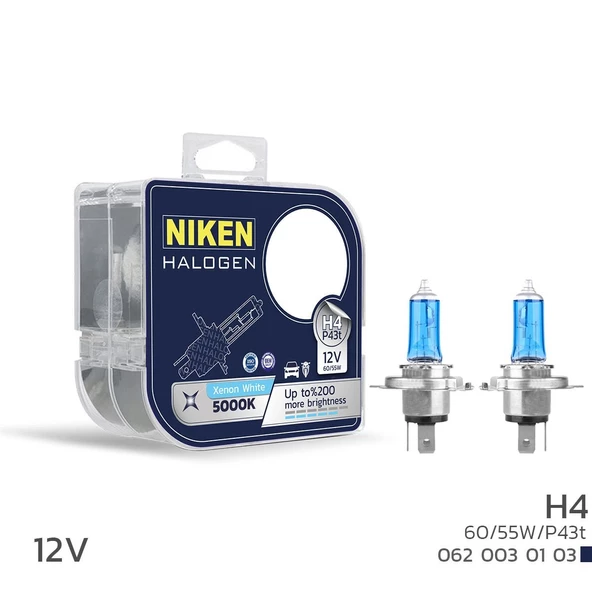 Niken 12V H4 60/55W Beyaz Işık Ampul P43t 5000K ürün görseli 1