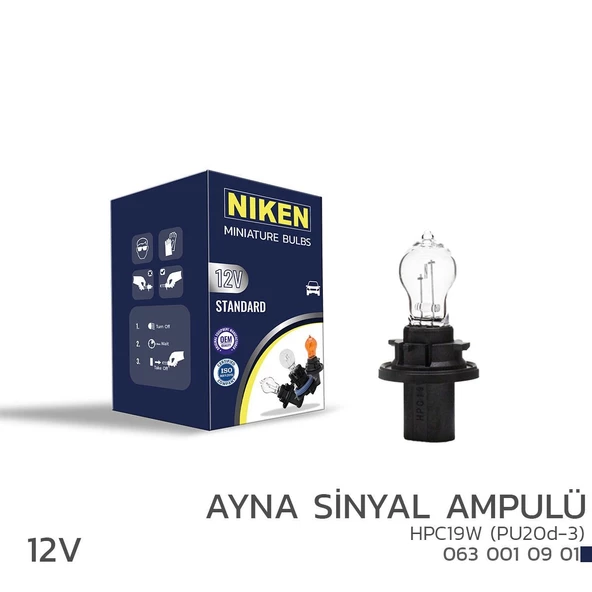 Niken 12V HPC19W Ayna Sinyal Ampulü (PU20d-3) 10’Lu ürün görseli 1
