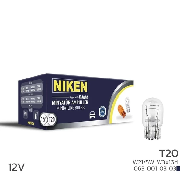 Niken 12V T20 Ampul (W21/5W) W3X16D 10 LU ürün görseli 1