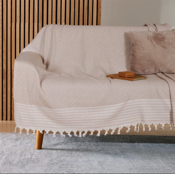 Buldan İşi Kaymaz Pamuklu Koltuk Örtüsü 170x210 Cm Koltuk Şalı Çekyat Kanepe Örtüsü - VİZON ürün görseli 1