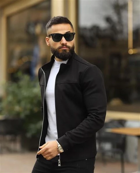 Erkek Slim Fit Siyah Süet Fermuarlı Ceket 6954 ürün görseli 1