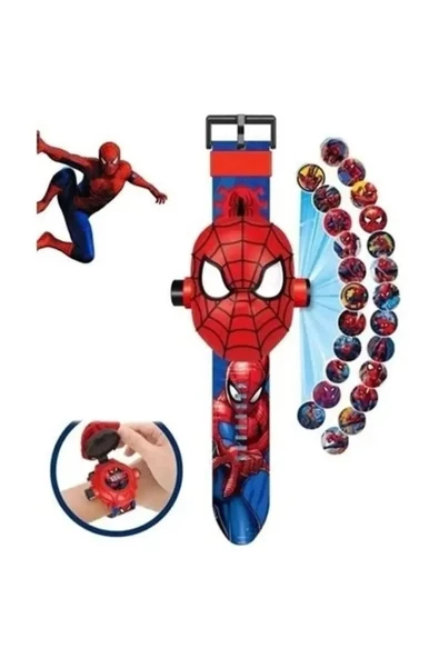 Spiderman Örümcek Adam Projeksiyonlu Saat 24 Farklı Karakteri Duvara Yansıtır ürün görseli 1