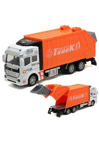 Çöp Kamyonu Oyuncak Metal Çöp Kamyonu Çek Bırak Özellikli TURUNCU 22 cm ürün görseli 1