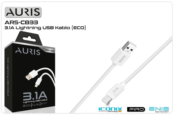Data Ve Şarj Kablo İphone Lightning 1 Mt 3.1 Amper Auris ARS-CB33 ürün görseli 1