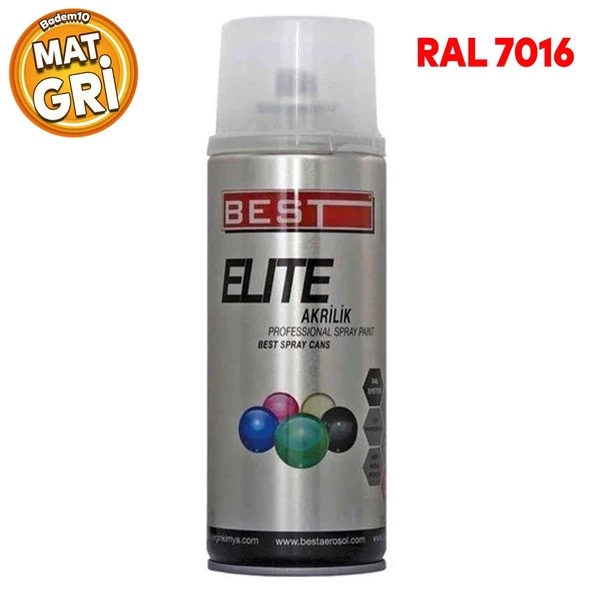 Best Elite Akrilik Sprey Boya 400 ml Mat Gri Antasit Gri RAL7016 ürün görseli 1